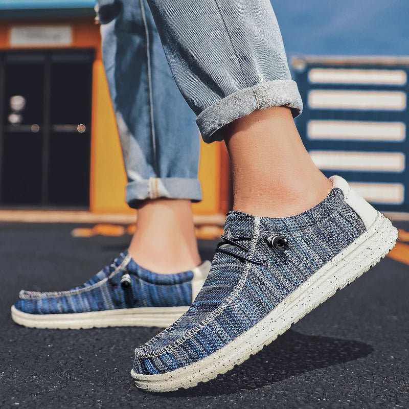 Chaussures décontractées pour hommes, chaussures en toile denim tendance, respirantes, plates, pour la marche et l'extérieur, grande taille, légères, mocassins