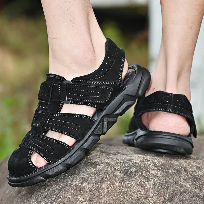 Sandales d'été en cuir véritable pour hommes, chaussures légères pour hommes, sandales de plage confortables et tendance, baskets décontractées