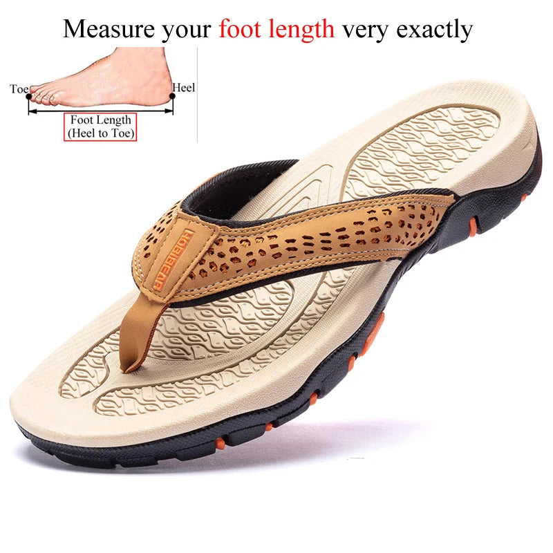 Plus Big Size 49 50 51 52 Mens Flip Flops Slippers PU Leather Beach Shoes TPR Outsoles Hard-Wearing Outdoor Style