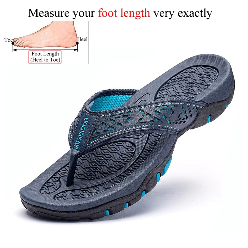 Plus Big Size 49 50 51 52 Mens Flip Flops Slippers PU Leather Beach Shoes TPR Outsoles Hard-Wearing Outdoor Style