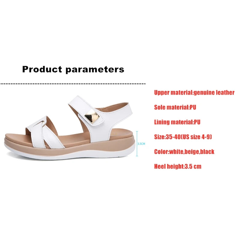 WOIZGIC Femmes Dames Mère Chaussures En Cuir Véritable Sandales Plates Souples Crochet Boucle Coréenne Bling Été Plage Taille 35-40