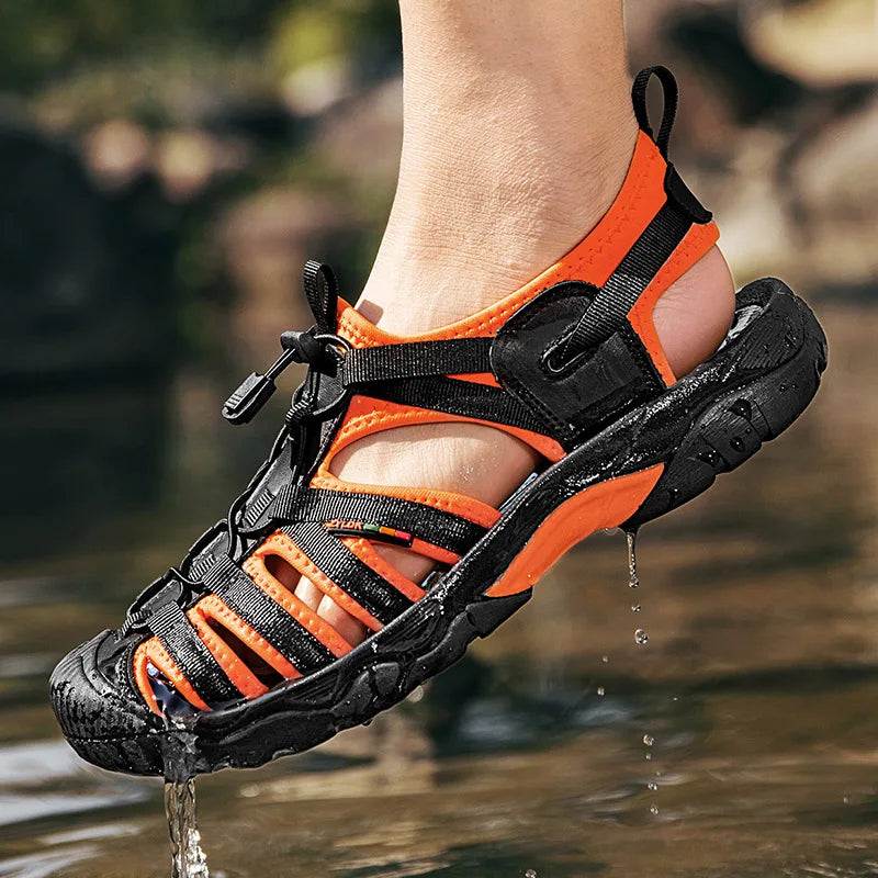 Sandales d'été en cuir véritable pour hommes, chaussures décontractées respirantes à semelle souple, sandales de plage d'extérieur, grande taille 48