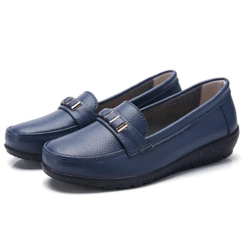 WOIZGIC Chaussures plates en cuir véritable pour femmes, mocassins à plateforme, à enfiler, grande taille 42 43 44, printemps