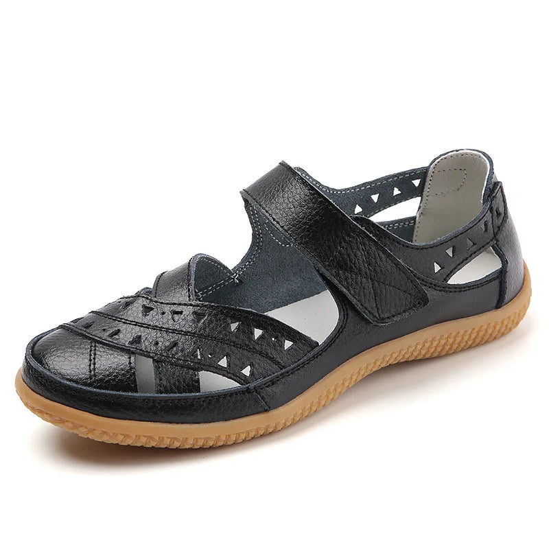 WOIZGIC Femmes Mère Véritable Cuir Creux Blanc Chaussures Sandales Appartements Mocassins Été Cool Plage Grande Taille 41 42