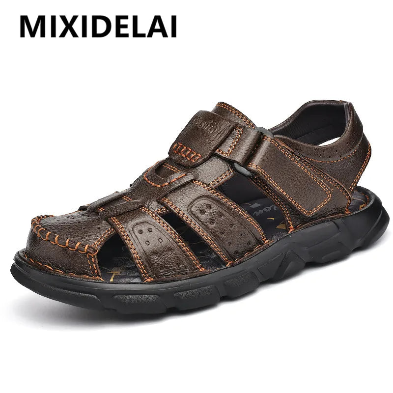 Chaussures décontractées en cuir véritable pour hommes, sandales classiques de haute qualité pour hommes, baskets d'été pour la marche en plein air, sandales respirantes pour hommes
