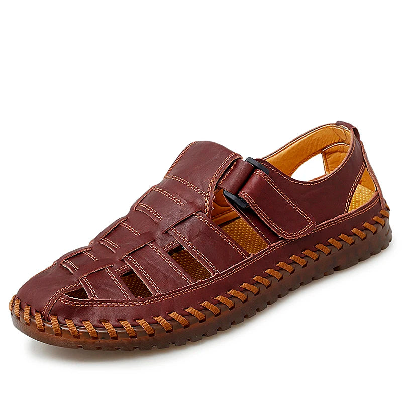 Sandales romaines d'été en cuir véritable pour hommes, chaussures décontractées pour le travail, la plage, l'extérieur, grandes tailles 38-47