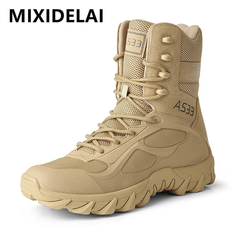 Bottes montantes en cuir de haute qualité pour hommes, respirantes, antidérapantes, idéales pour le combat dans le désert