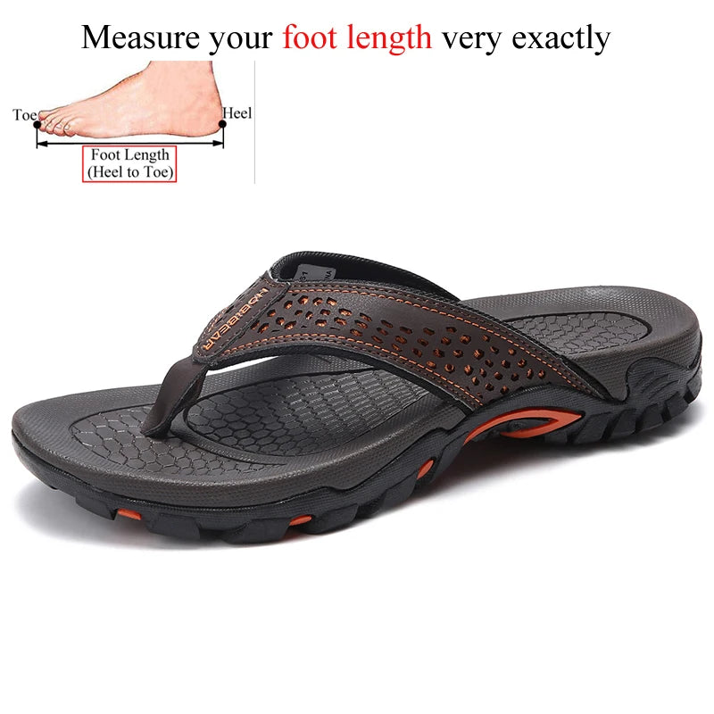 Plus Big Size 49 50 51 52 Mens Flip Flops Slippers PU Leather Beach Shoes TPR Outsoles Hard-Wearing Outdoor Style