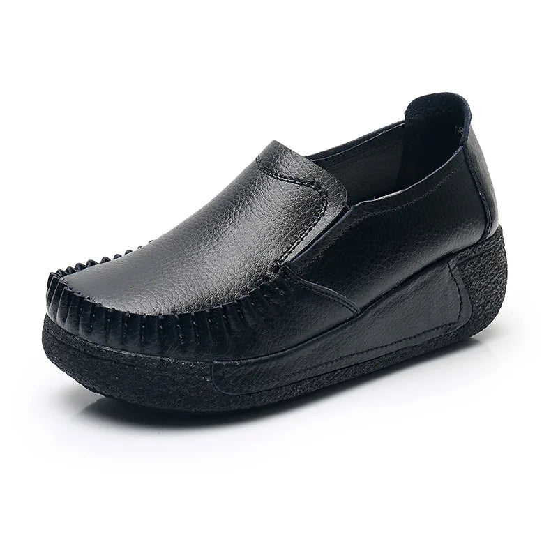 WOIZGIC Women Flats Female Mother Genuin Leather Shoes Platform Slip On Moccasins Loafers Black Comfortable Soft Mujer Pregnant