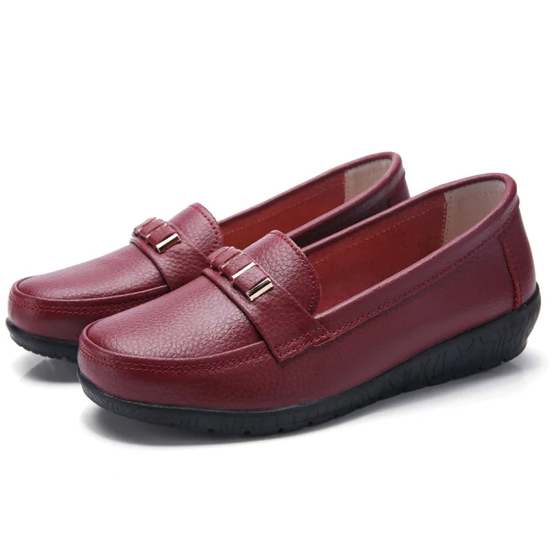 WOIZGIC Chaussures plates en cuir véritable pour femmes, mocassins à plateforme, à enfiler, grande taille 42 43 44, printemps