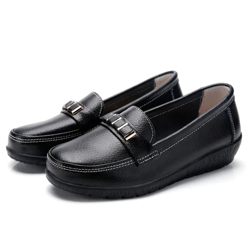 WOIZGIC Chaussures plates en cuir véritable pour femmes, mocassins à plateforme, à enfiler, grande taille 42 43 44, printemps