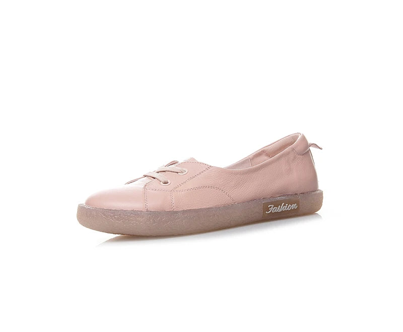 WOIZGIC Women's Ladies Female Mother Genuine Leather White Shoes Flats Retro Lace Up Non Slip Korean Size 34-41 JZ-19211