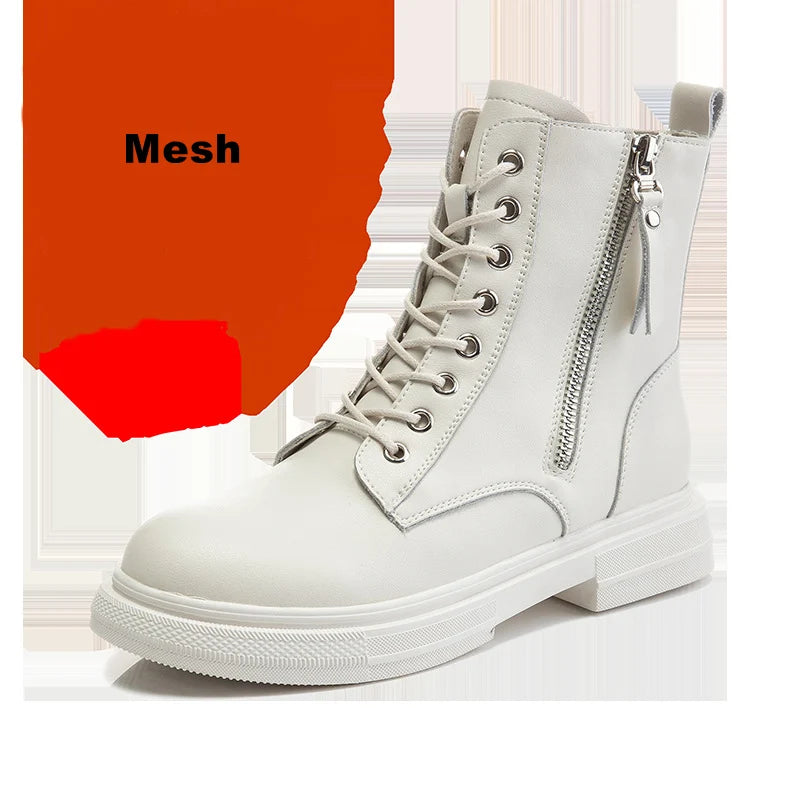 WOIZGIC Femmes Dames En Cuir Véritable Femmes Chaussures Bottines Plateforme À Lacets Chaud Hiver Automne Fourrure Peluche Moto