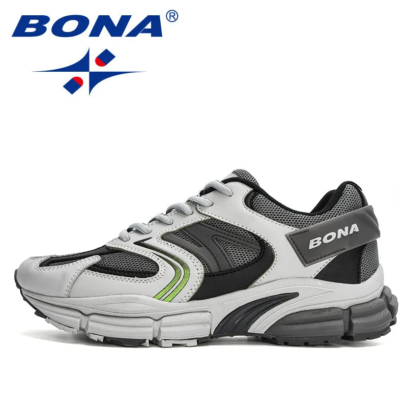 BONA New Designers Action Leather Mesh Men Running Shoes Sneakers Trainers Lightweight Antiskid Outdoor Walking Shoes Man