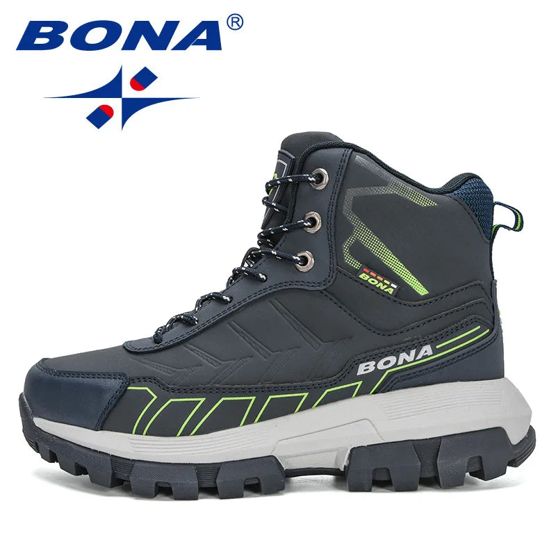 BONA 2022 New Designers Action Leather Winter Brand Snow Boots Men Super Warm Ankle Boots Man Plush Hiking Soft Boots Mansculino