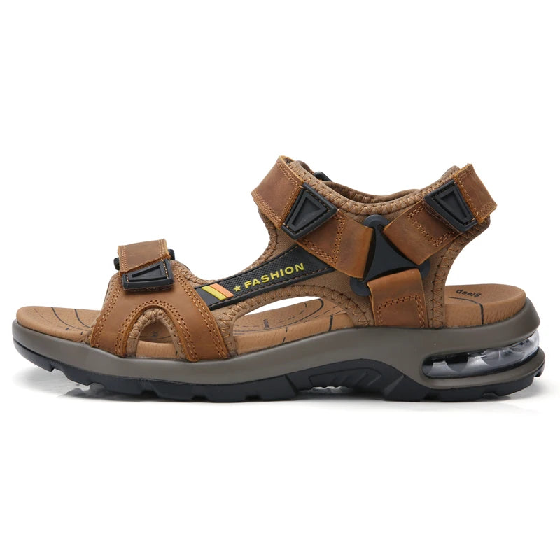 Sandales d'été tendance pour hommes, tongs de plage souples et confortables en cuir véritable, sandales romaines d'extérieur pour hommes, taille 46