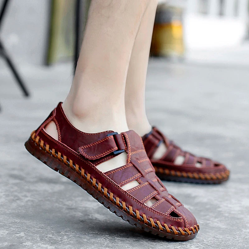 Sandales romaines d'été en cuir véritable pour hommes, chaussures décontractées pour le travail, la plage, l'extérieur, grandes tailles 38-47