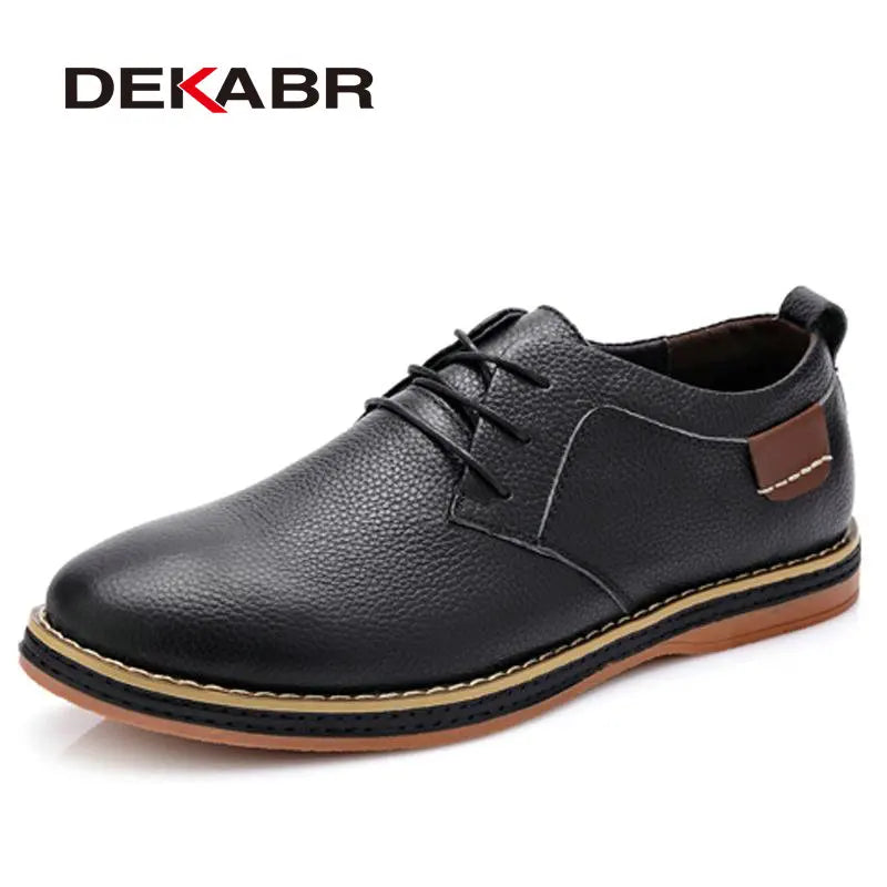 DEKABR Men Flats High Quality Casual New Genuine Leather Flat Shoes Men Oxford Fashion Lace Up Dress Shoes Work Shoe Sapatos