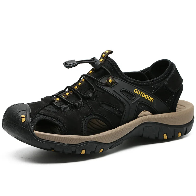 Sandales d'été pour hommes, chaussures de plage antidérapantes, faites à la main, en cuir véritable, tendance