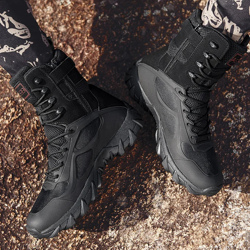 Bottes montantes en cuir de haute qualité pour hommes, respirantes, antidérapantes, idéales pour le combat dans le désert
