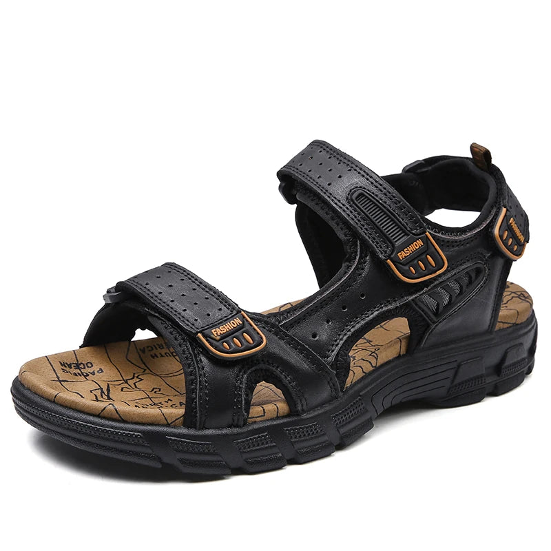 Sandales classiques pour hommes, sandales d'été en cuir véritable, sandales d'extérieur décontractées et légères, baskets tendance pour hommes, tailles 38 à 46