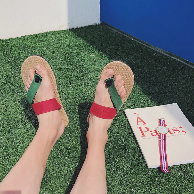 Summer Flax flip flops Women Men Casual Linen Slides Multi-Style Non-Slip EVA Home Flip Flops Indoor Shoes Female Beach Sandals