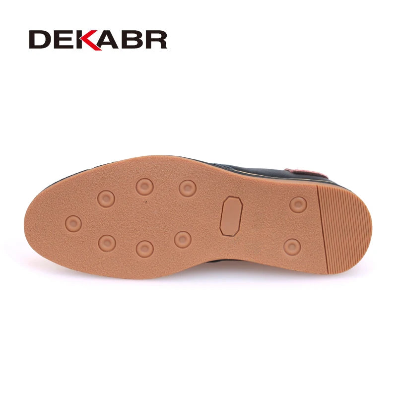 DEKABR Men Flats High Quality Casual New Genuine Leather Flat Shoes Men Oxford Fashion Lace Up Dress Shoes Work Shoe Sapatos