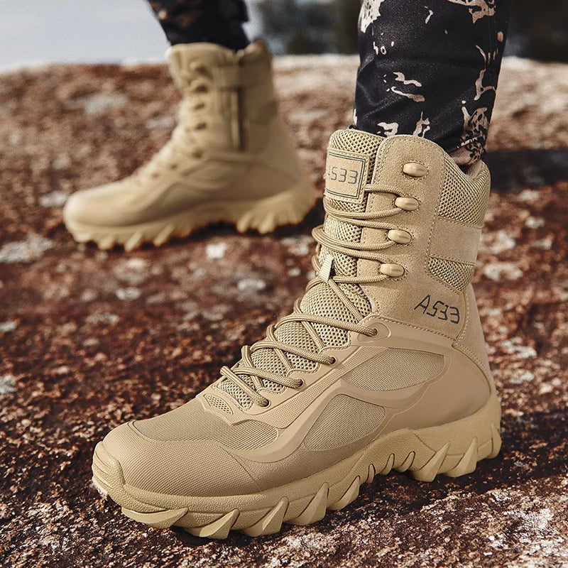 Bottes montantes en cuir de haute qualité pour hommes, respirantes, antidérapantes, idéales pour le combat dans le désert