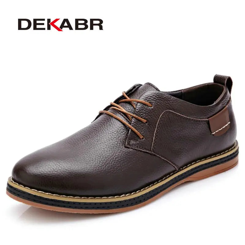 DEKABR Men Flats High Quality Casual New Genuine Leather Flat Shoes Men Oxford Fashion Lace Up Dress Shoes Work Shoe Sapatos