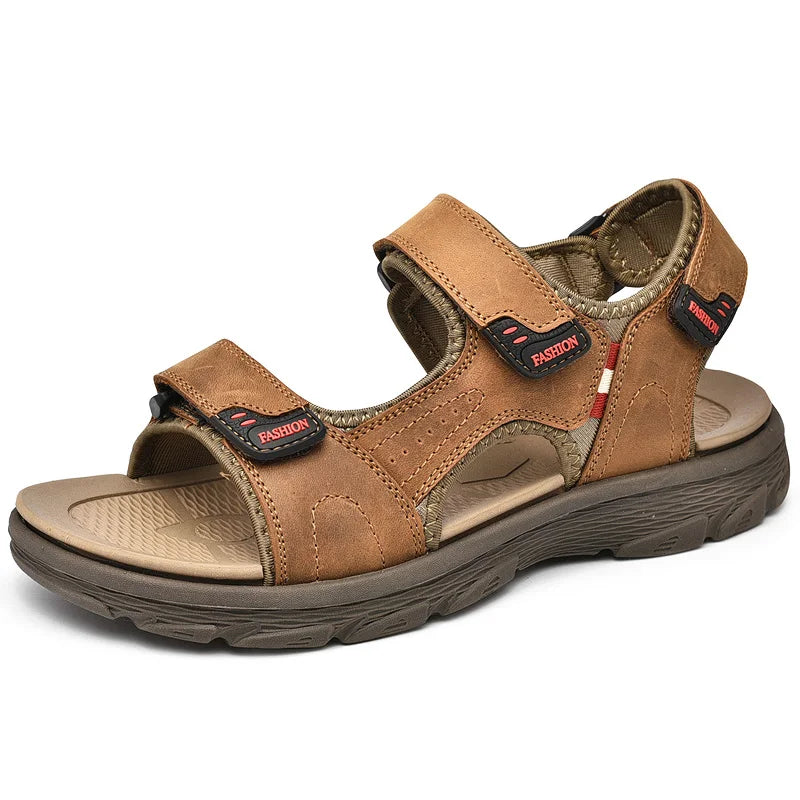 Sandales classiques pour hommes, sandales d'été en cuir véritable, sandales de plage, chaussures décontractées pour hommes, sandales de pataugeoire, baskets d'extérieur, grande taille