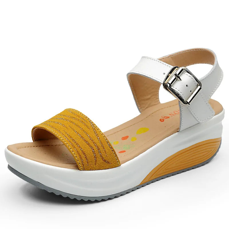 WOIZGIC Chaussures en cuir véritable pour femmes, sandales à plateforme, talons hauts, tongs d'été, plage, pointures 35-40, CDBY-5531