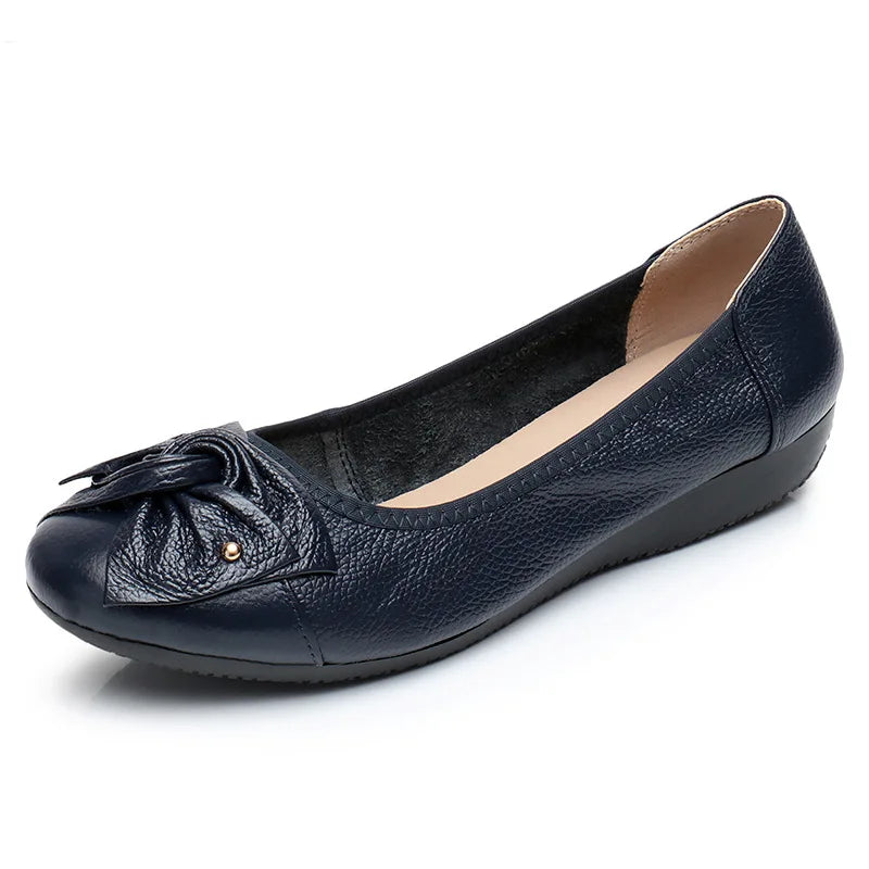 WOIZGIC Mocassins plats en cuir véritable pour femme, chaussures d'été à bout rond, pointures 35-43, ZBM-1108