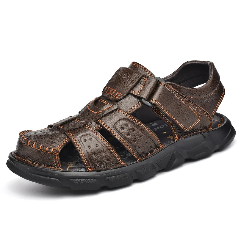 Chaussures décontractées en cuir véritable pour hommes, sandales classiques de haute qualité pour hommes, baskets d'été pour la marche en plein air, sandales respirantes pour hommes