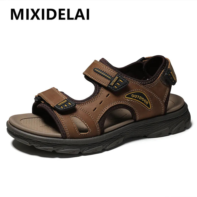Sandales classiques pour hommes, sandales d'été en cuir véritable, sandales de plage, chaussures décontractées pour hommes, sandales de pataugeoire, baskets d'extérieur, grande taille