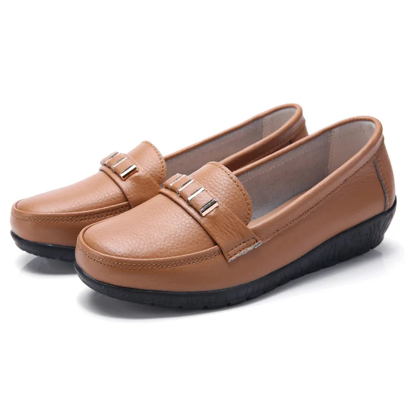 WOIZGIC Chaussures plates en cuir véritable pour femmes, mocassins à plateforme, à enfiler, grande taille 42 43 44, printemps