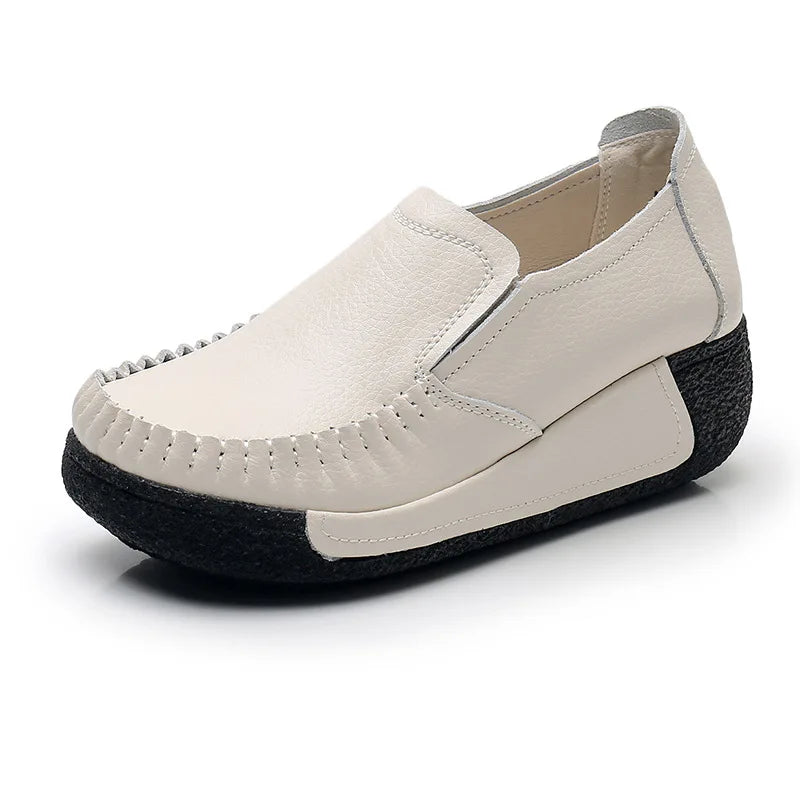 WOIZGIC Women Flats Female Mother Genuin Leather Shoes Platform Slip On Moccasins Loafers Black Comfortable Soft Mujer Pregnant