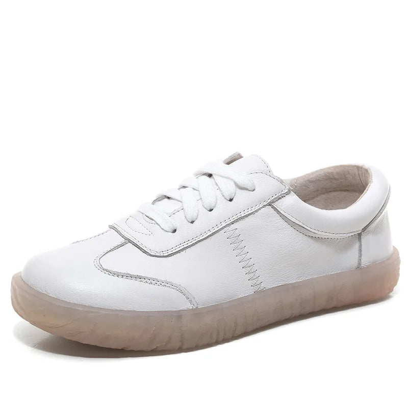 WOIZGIC Gril Women's Ladies Female Woman Genuine Leather White Vulcanized Shoes Flats Sneakers Platform Lace Up soft four season