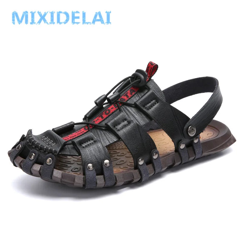 Mixidelai – Sandales en cuir pour hommes, chaussures d'été, pantoufles de loisirs, tongs, chaussures confortables, sandales souples, nouvelle collection