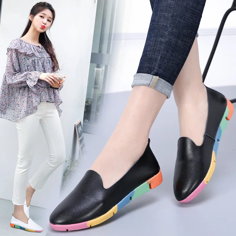 WOIZGIC Mocassins plats en cuir de vache véritable pour femme, chaussures d'infirmière, pointures 35-44, AZE-912