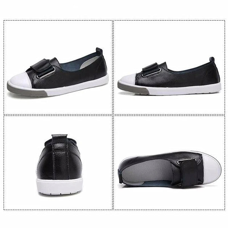 WOIZGIC Women Ladies Female Student Genuine Leather Casual Shoes White Flats Korean Vulcanized Shoes Spring 35-41 DF-YC259