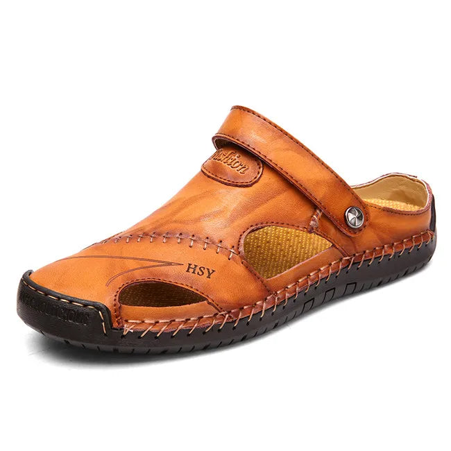 Sandales d'été classiques en cuir pour hommes, sandales romaines 2024, pantoufles d'extérieur, baskets de plage, tongs en caoutchouc, sandales de randonnée aquatique pour hommes