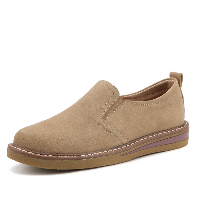 WOIZGIC Women Ladies Mother Female Cow Suede Genuine Leather Shoes Flats Loafers Slip On Pigskin British Korean ZDRS-978