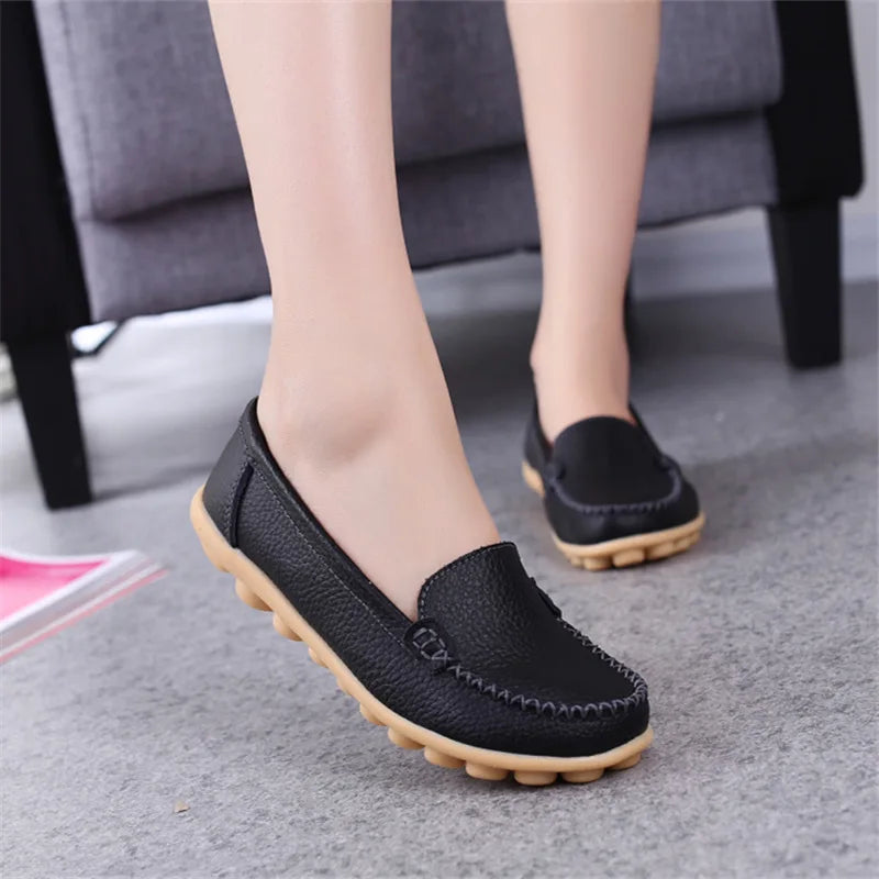 WOIZGIC Femmes Dames Femmes Mère Chaussures En Cuir Véritable Appartements Mocassins Sans Lacet Mocassin Sapatos Femininos Taille 41 42 XLZ-918