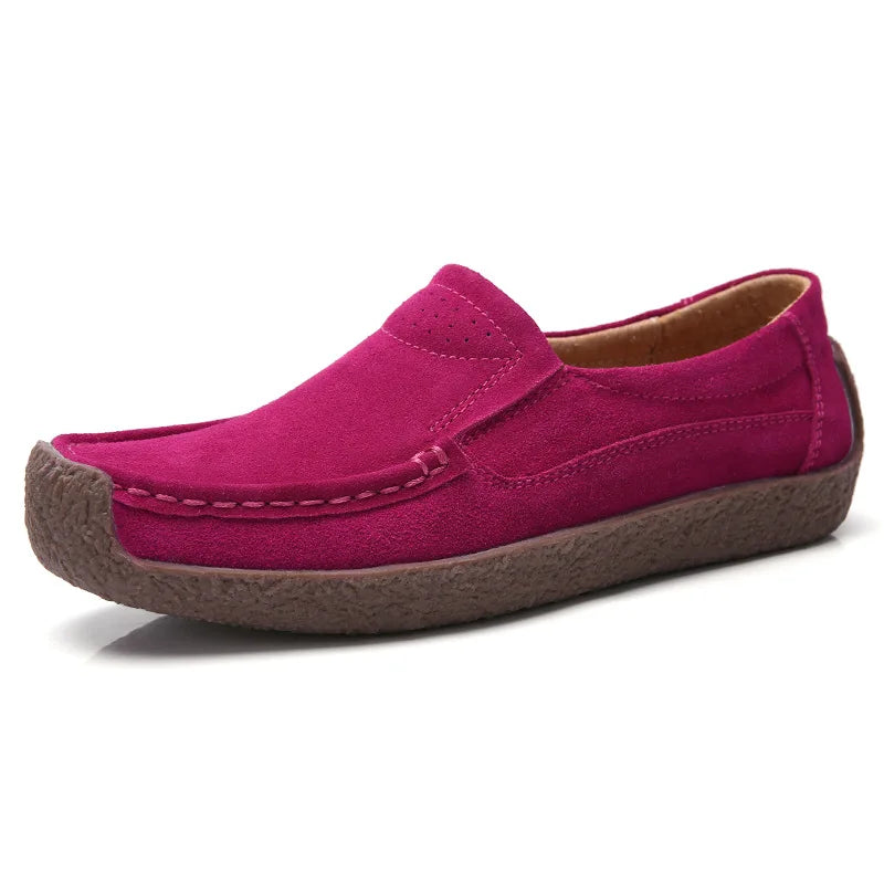 WOIZGIC Gril Female Women's Cow Suede Genuine Leather Shoes Flats Slip On Woman Lady Loafers Slip On Mocasines Mujer AM-526