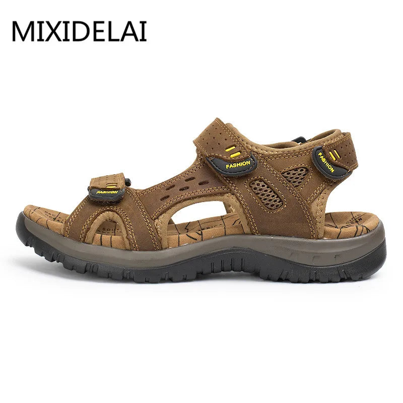 Sandales de plage en cuir véritable pour homme, chaussures de loisirs d'été à la mode, de haute qualité, souples, grande taille, tailles 38 à 48