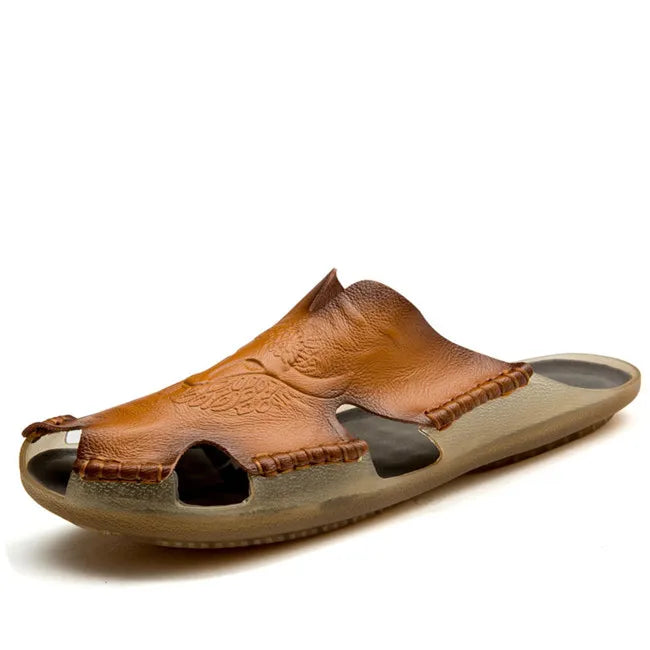 Mixidelai – Chaussons antidérapants en cuir de nouvelle qualité pour hommes, sandales de plage confortables, chaussures d’été pour hommes, pantoufles classiques pour hommes, tongs