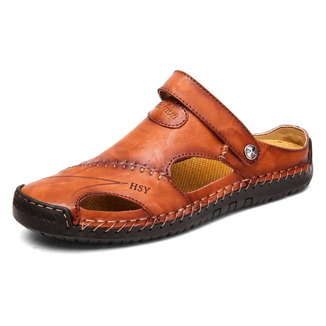 Sandales d'été classiques en cuir pour hommes, sandales romaines 2024, pantoufles d'extérieur, baskets de plage, tongs en caoutchouc, sandales de randonnée aquatique pour hommes