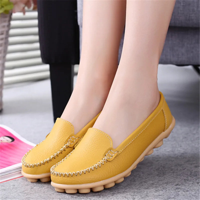 WOIZGIC Femmes Dames Femmes Mère Chaussures En Cuir Véritable Appartements Mocassins Sans Lacet Mocassin Sapatos Femininos Taille 41 42 XLZ-918