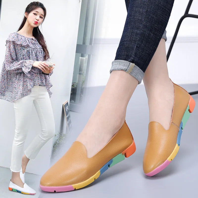 WOIZGIC Mocassins plats en cuir de vache véritable pour femme, chaussures d'infirmière, pointures 35-44, AZE-912
