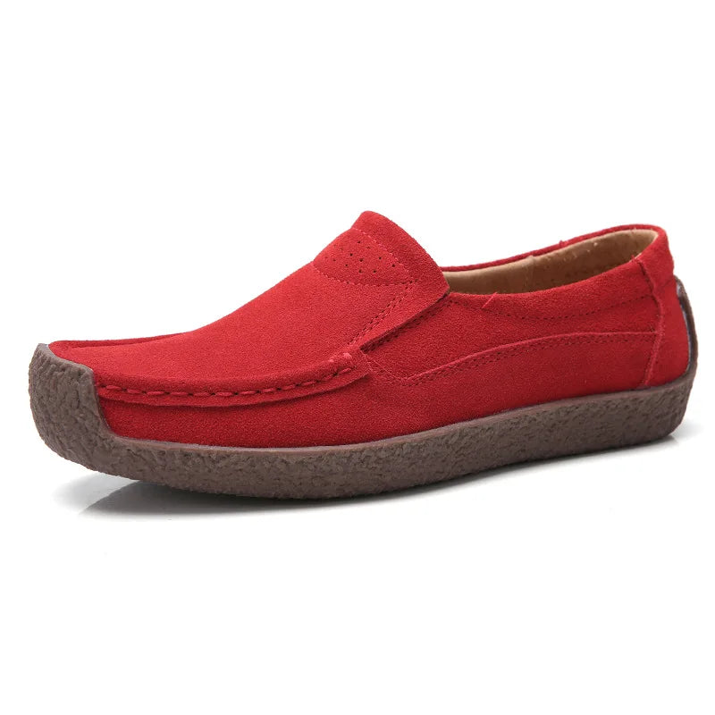 WOIZGIC Gril Female Women's Cow Suede Genuine Leather Shoes Flats Slip On Woman Lady Loafers Slip On Mocasines Mujer AM-526